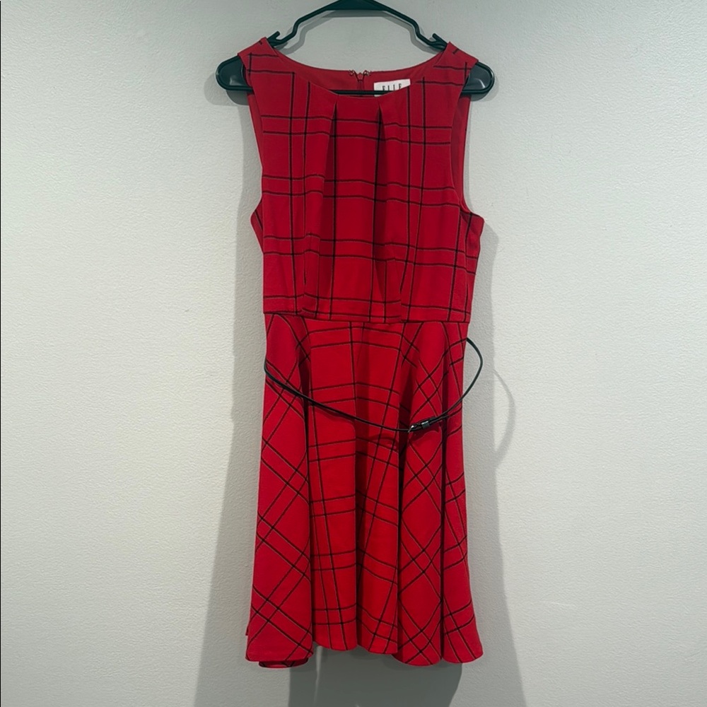 Elle Red A-Line Midi Dress Crew Neck Sleeveless - Size 10